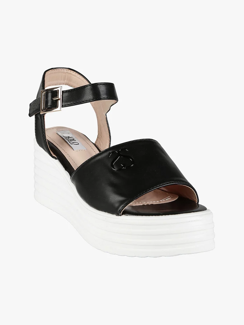 Sandali donna con zeppa e plateau - nero