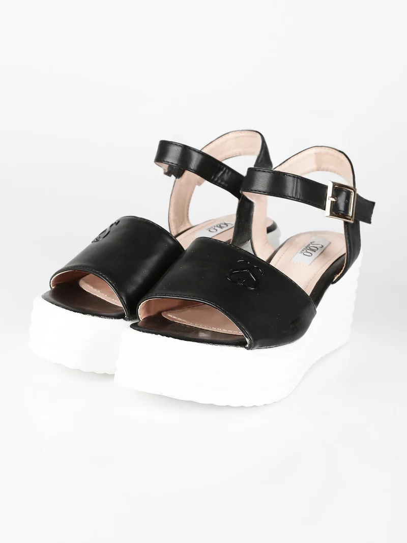 Sandali donna con zeppa e plateau - nero