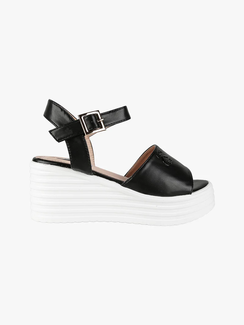 Sandali donna con zeppa e plateau - nero