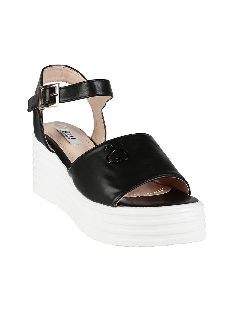 Sandali donna con zeppa e plateau - nero