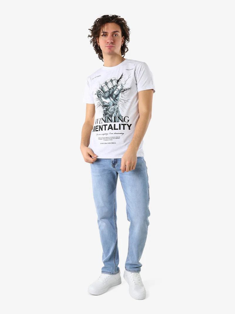 T-shirt da uomo in cotone con stampa - grigio chiaro
