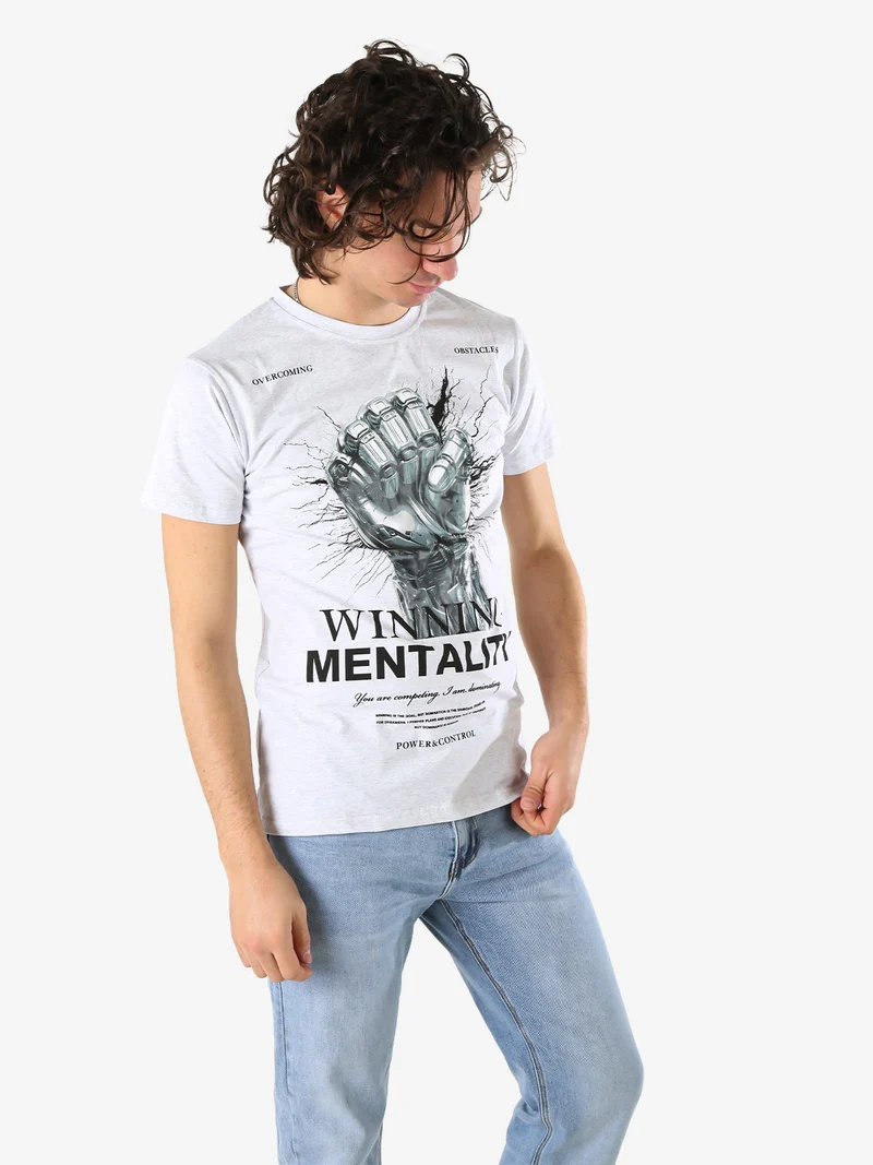 T-shirt da uomo in cotone con stampa - grigio chiaro
