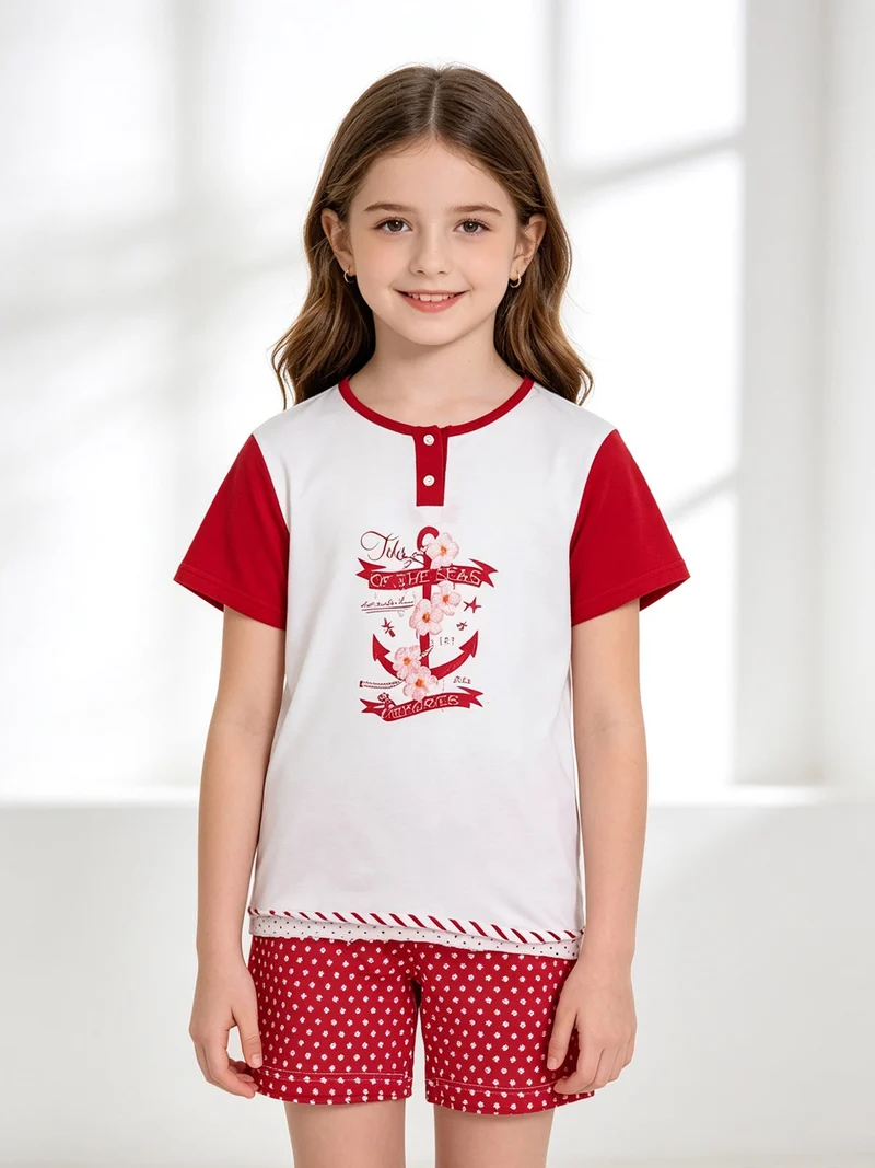 Pigiama corto in cotone da bambina - rosso