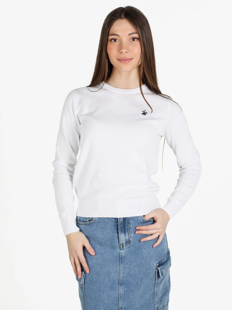 Pullover girocollo da donna in cotone - bianco