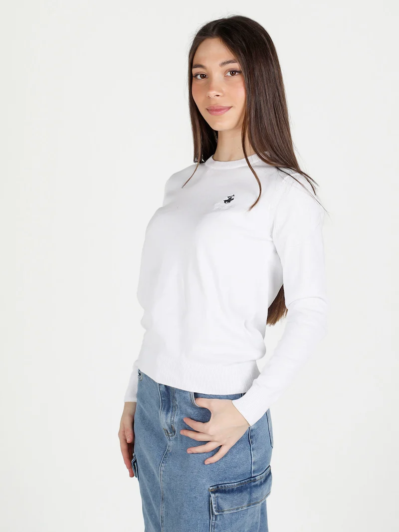 Pullover girocollo da donna in cotone - bianco
