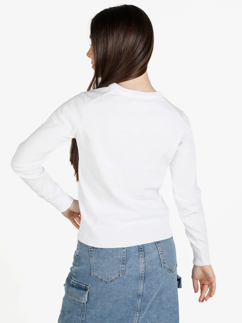 Pullover girocollo da donna in cotone - bianco