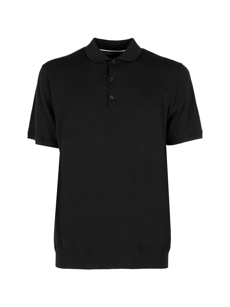 Polo da uomo in maglia extra fine a maniche corte - nero