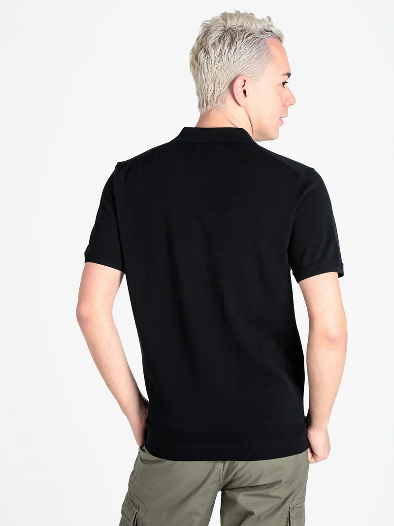 Polo da uomo in maglia extra fine a maniche corte - nero