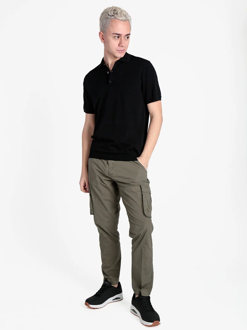 Polo da uomo in maglia extra fine a maniche corte - nero