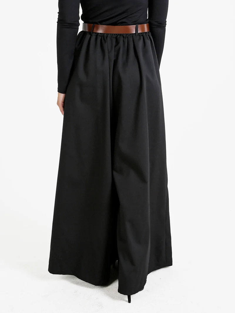 Pantaloni donna a gamba larga con cintura - nero