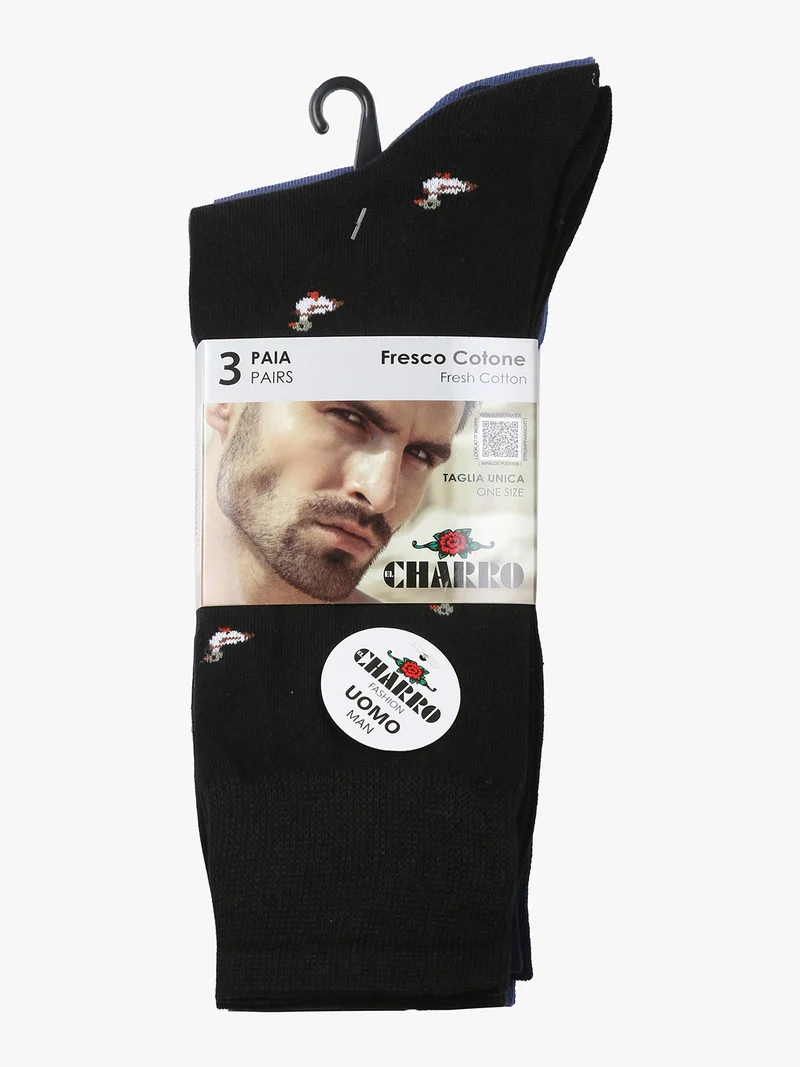 3 Paia di calze corte da uomo con stampe - nero