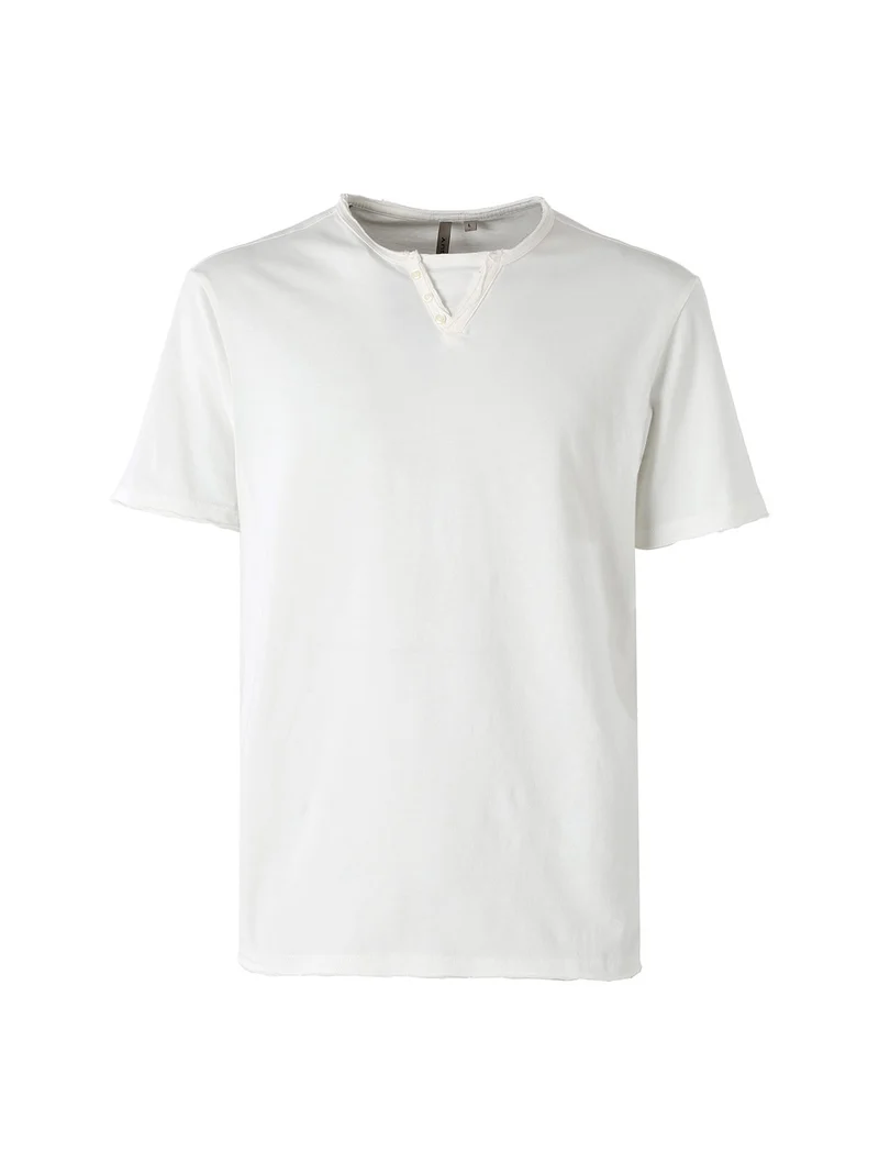 T-shirt da uomo in cotone con bottoncini sullo scollo - bianco