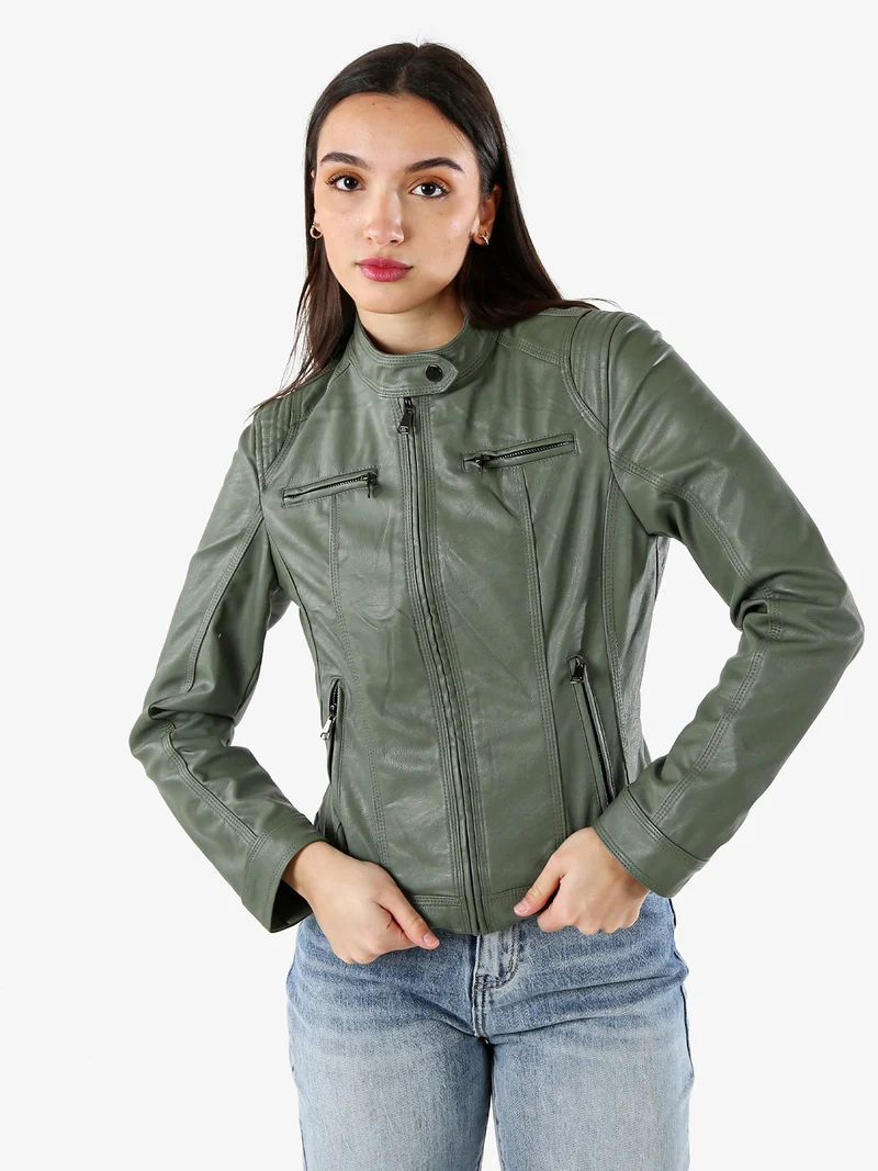 Giacca da donna in ecopelle - verde scuro