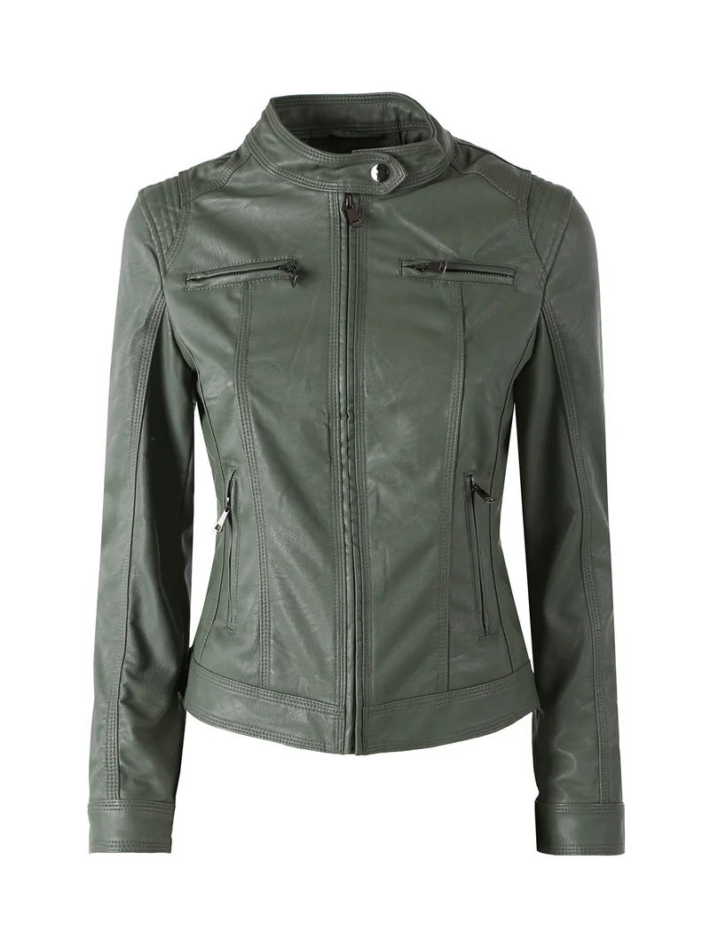 Giacca da donna in ecopelle - verde scuro