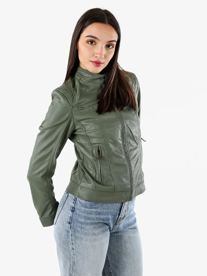 Giacca da donna in ecopelle - verde scuro