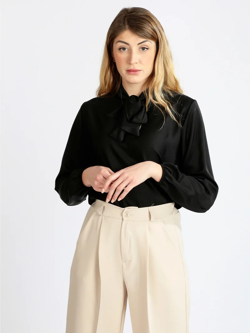 Blusa donna effetto raso - nero