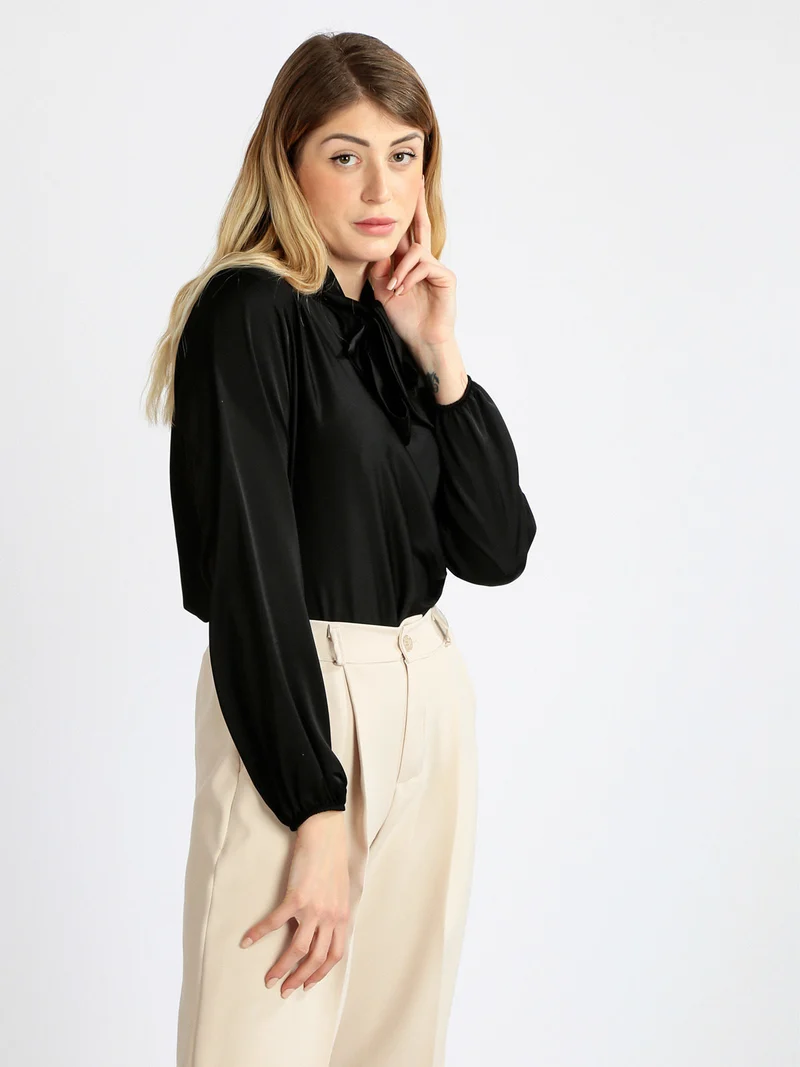 Blusa donna effetto raso - nero