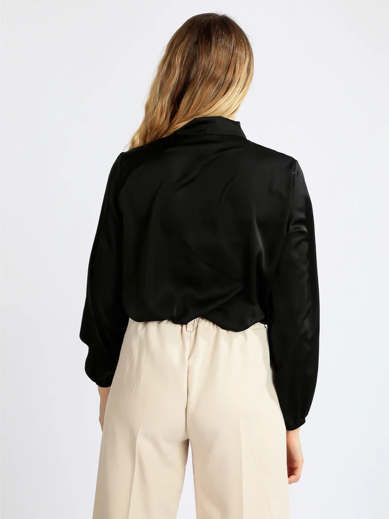 Blusa donna effetto raso - nero