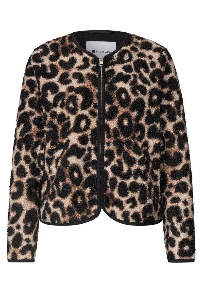 Teddy-Jacke mit Rundhals und Print