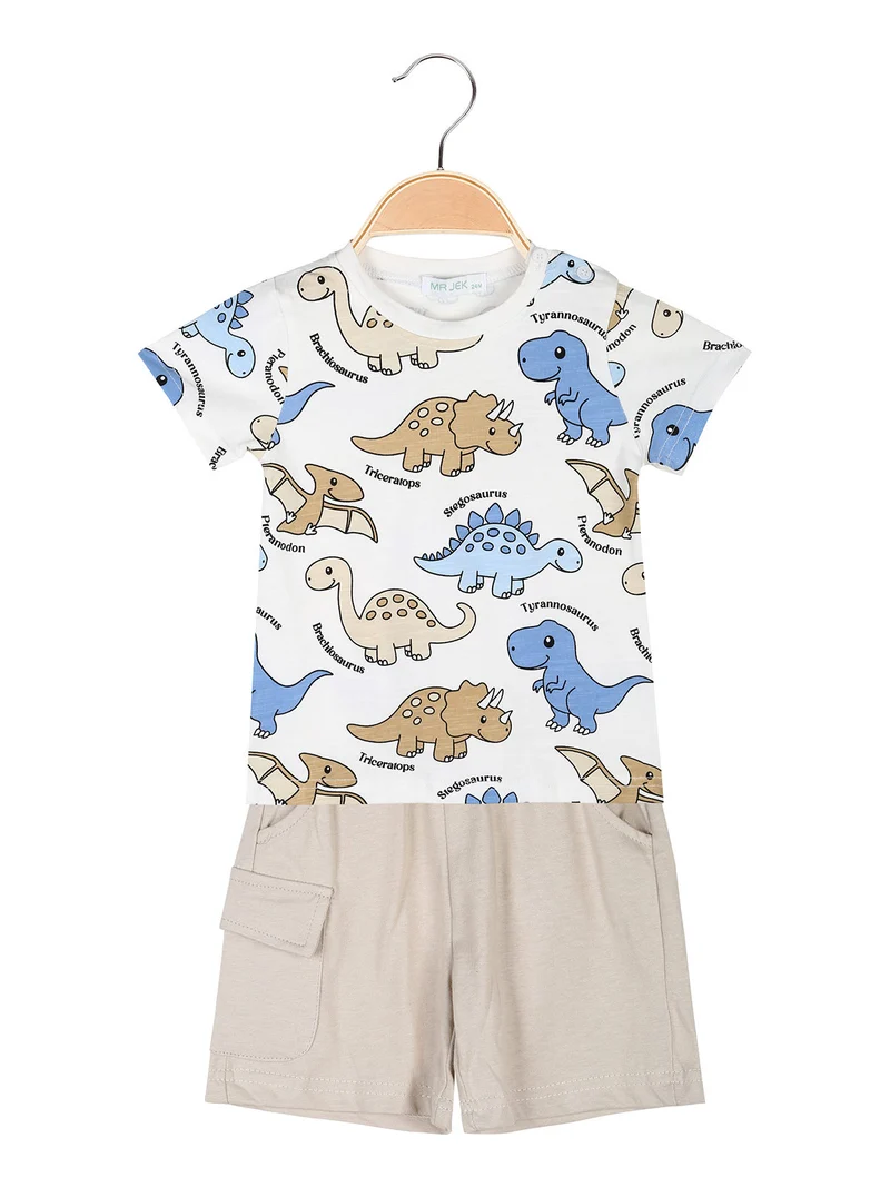 Completo corto da neonato con t-shirt e bermuda - beige
