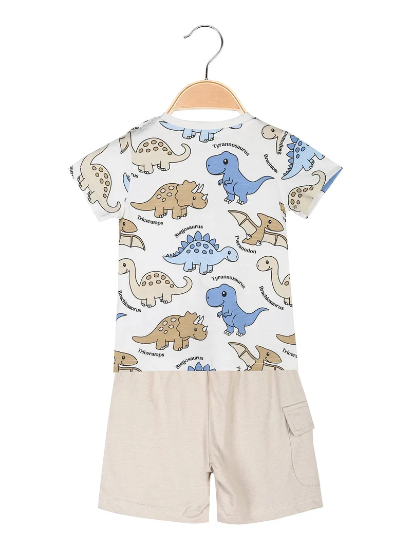 Completo corto da neonato con t-shirt e bermuda - beige
