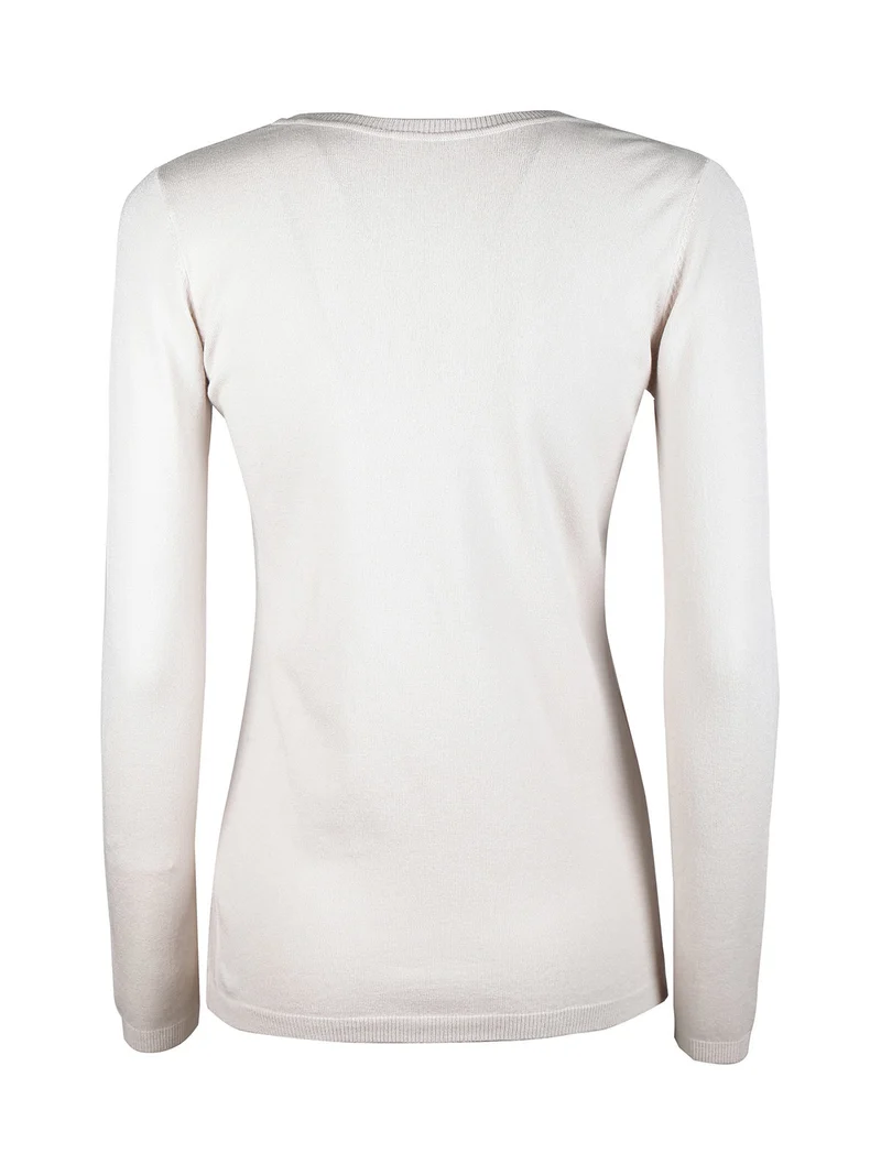 Pullover donna in maglia scollo V - beige