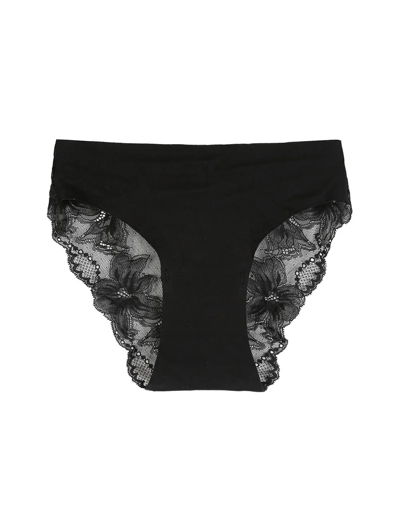 Slip donna taglio laser in cotone e pizzo - nero