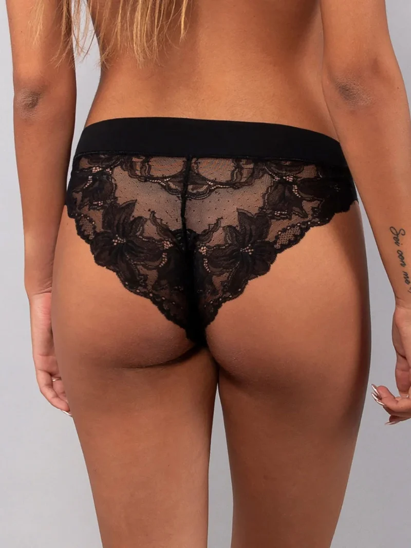 Slip donna taglio laser in cotone e pizzo - nero