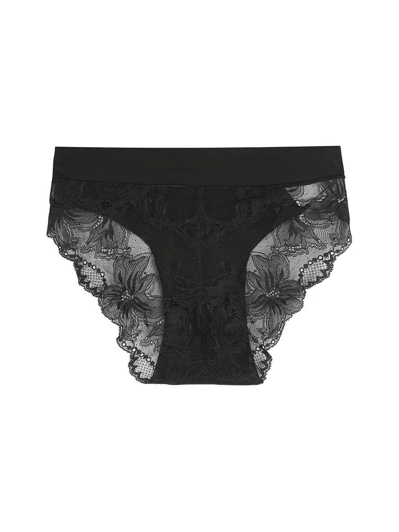 Slip donna taglio laser in cotone e pizzo - nero