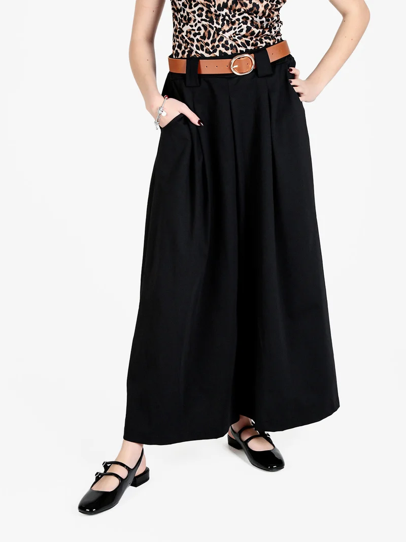 Pantaloni a palazzo da donna con cintura - nero