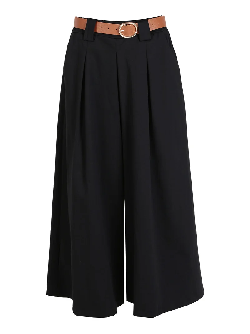 Pantaloni a palazzo da donna con cintura - nero