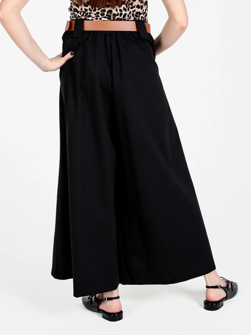 Pantaloni a palazzo da donna con cintura - nero