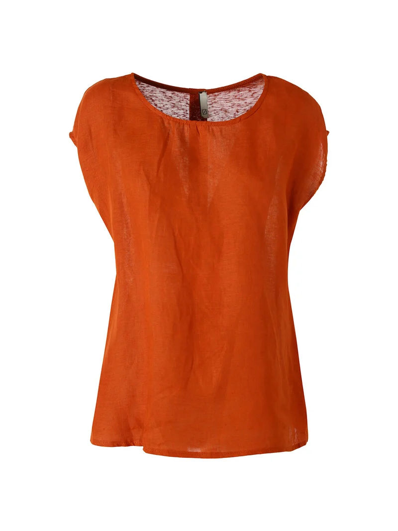 Blusa donna in lino senza maniche - cuoio