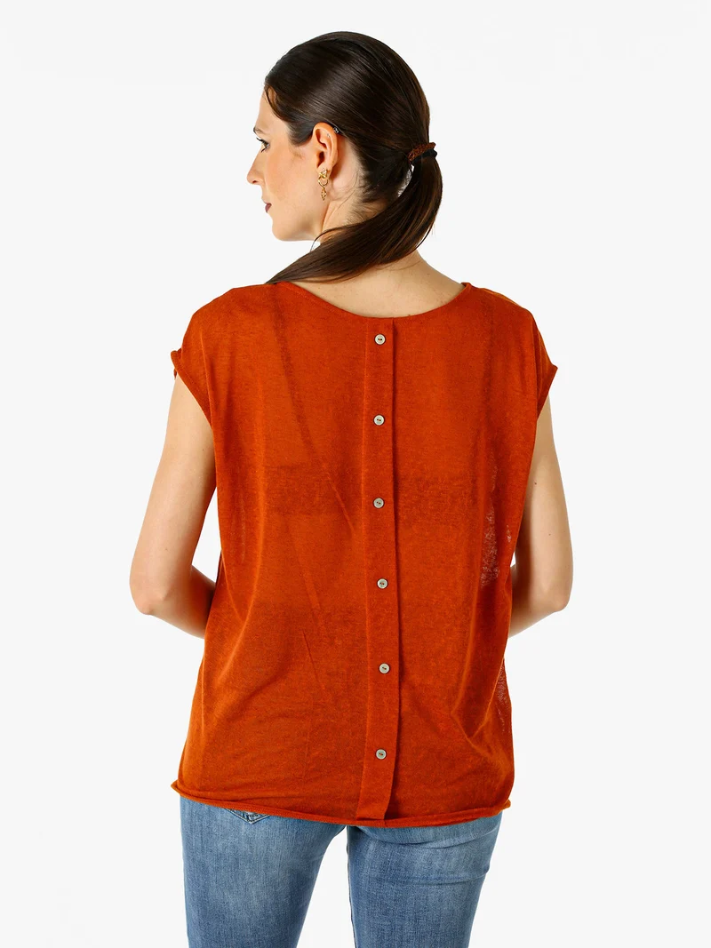 Blusa donna in lino senza maniche - cuoio