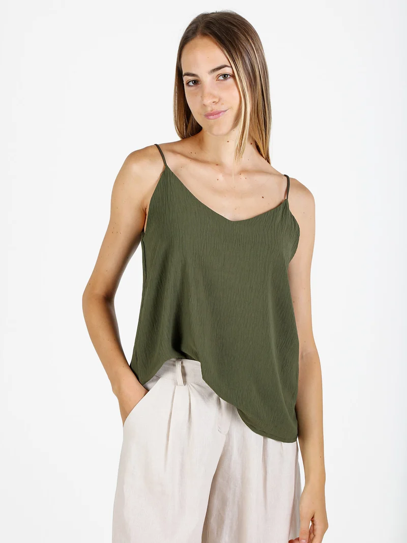 Top donna con spalline sottili e scollo V - militare