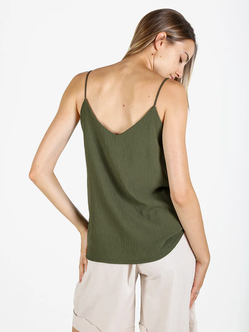 Top donna con spalline sottili e scollo V - militare