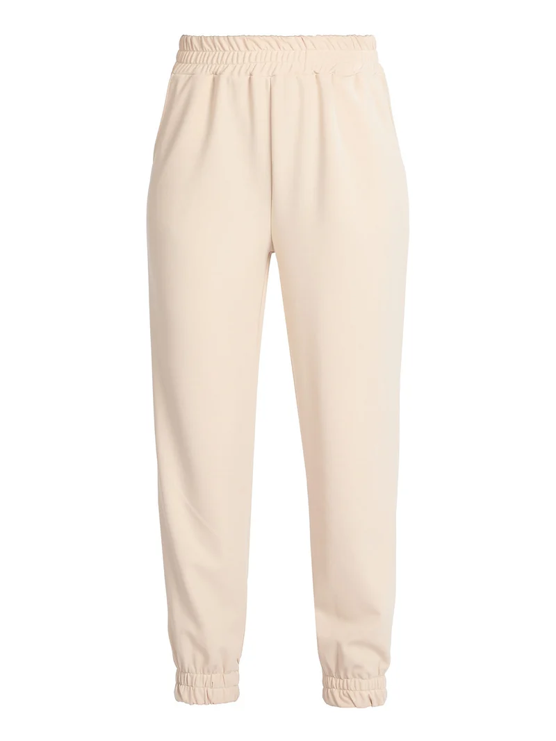 Pantaloni morbidi donna con polsino - beige