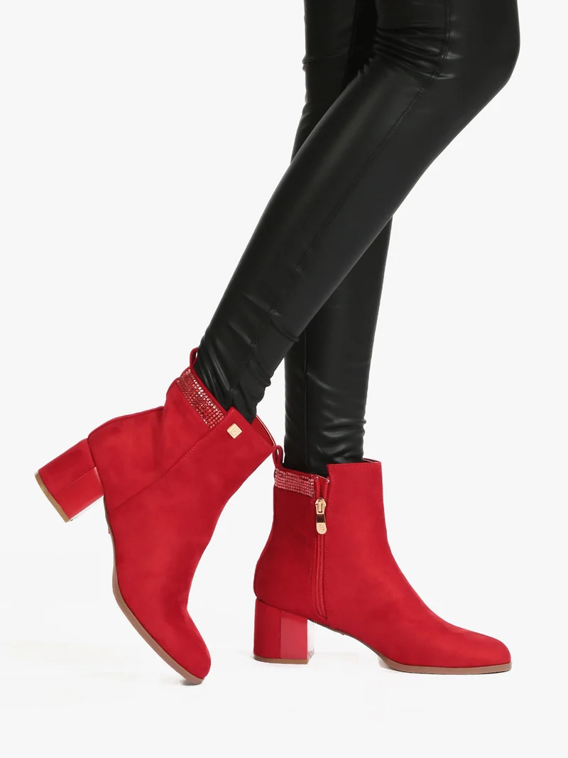 Stivaletti donna in tessuto scamosciato - rosso