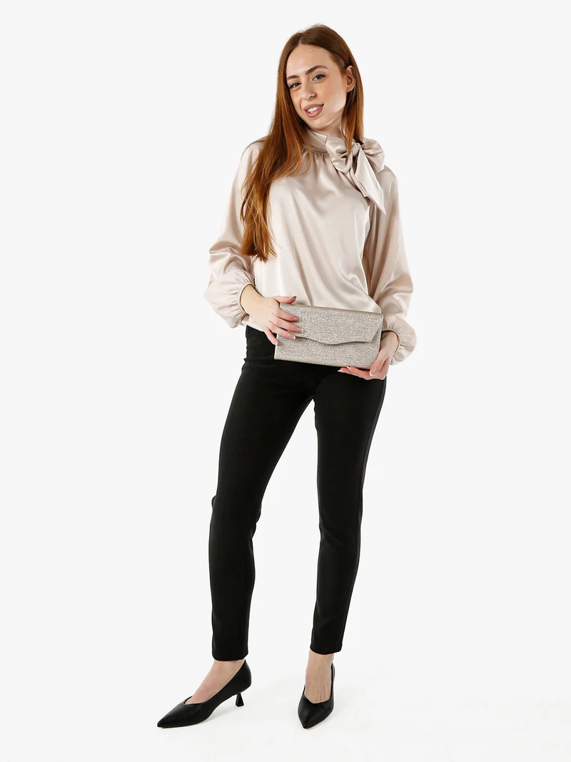 Pantaloni donna a vita alta con dettaglio gioiello - nero