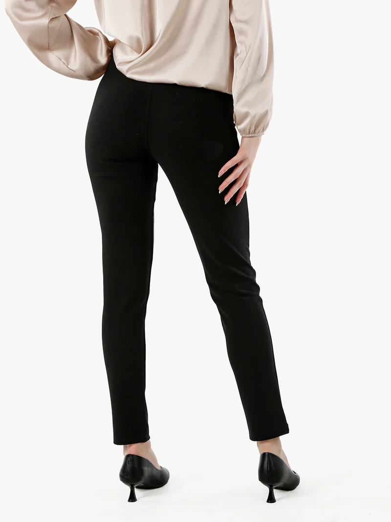 Pantaloni donna a vita alta con dettaglio gioiello - nero