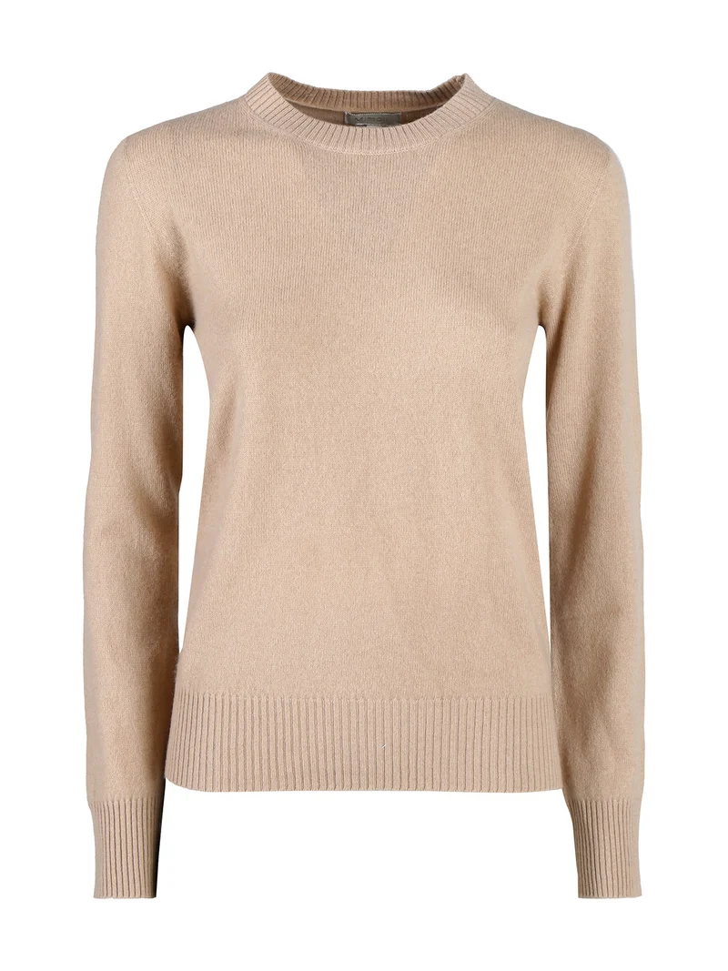 Maglione girocollo da donna in misto lana e cashemere - cammello