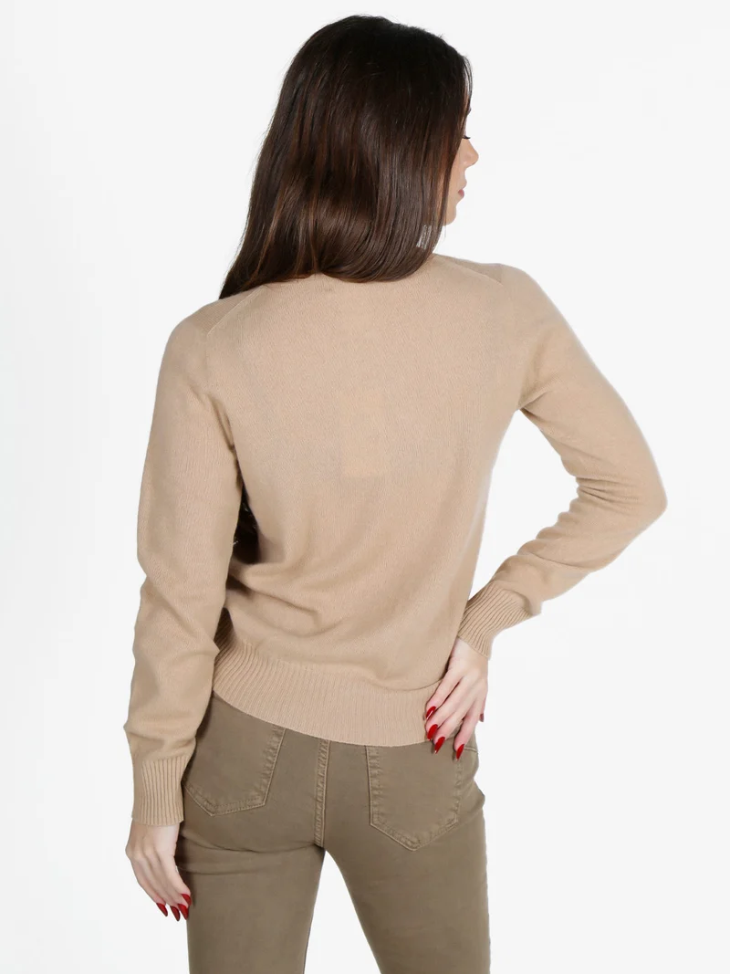 Maglione girocollo da donna in misto lana e cashemere - cammello