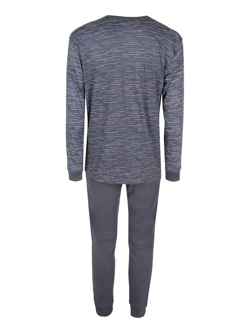 Pigiama lungo da uomo in cotone interlock - grigio scuro