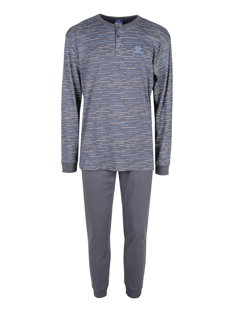 Pigiama lungo da uomo in cotone interlock - grigio scuro