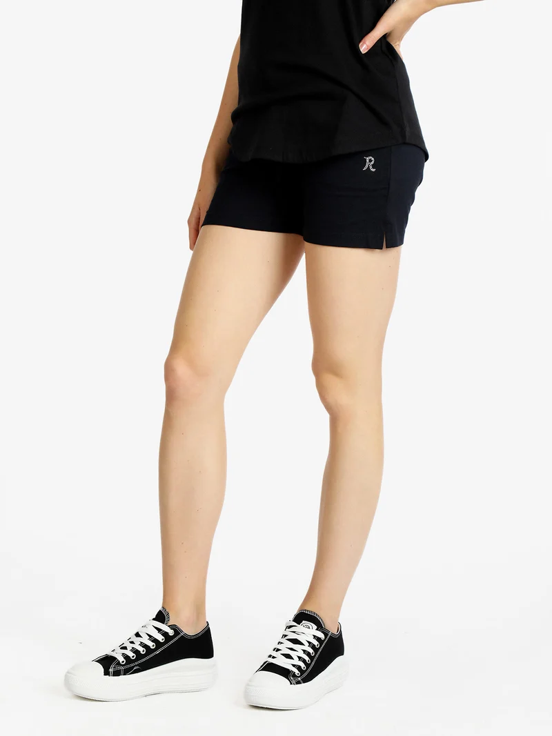Shorts sportivi in cotone donna con coulisse - blu scuro