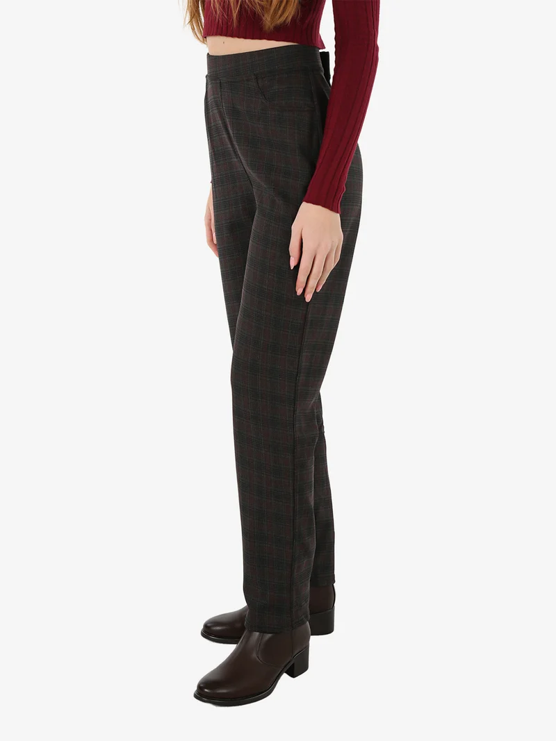 Leggings donna pied de poule con interno in pile - marrone