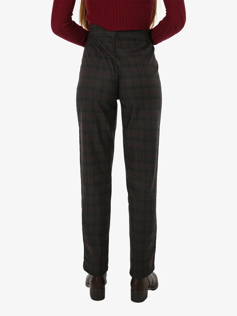 Leggings donna pied de poule con interno in pile - marrone