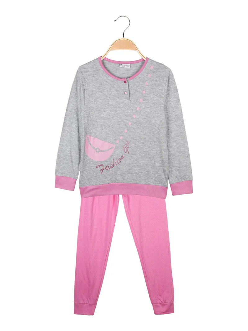 Pigiama lungo 2 pezzi in cotone - rosa