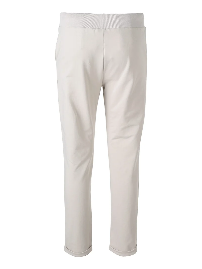 Pantaloni donna in cotone con coulisse in vita e risvolti - beige