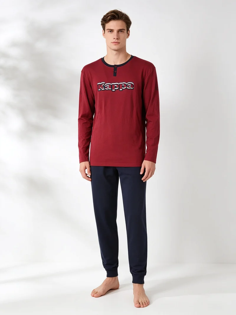 Pigiama da uomo in misto cotone interlock con logo - bordeaux